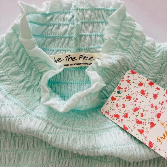 Free People We the Free Caroline Smocked Long-Sleeve Top, Iced Aqua, Medium NWT - Picture 5 of 9